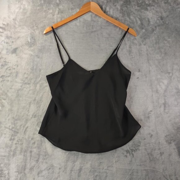 100% Silk Black Cami TankTop Minimalist SpaghettiStrap Lined Sheer Luxury Fabric - Picture 1 of 10